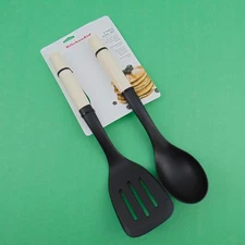 KitchenAid Slotted Turner Food Spatula Solid Basting Spoon Set Cream KQ360OHACA
