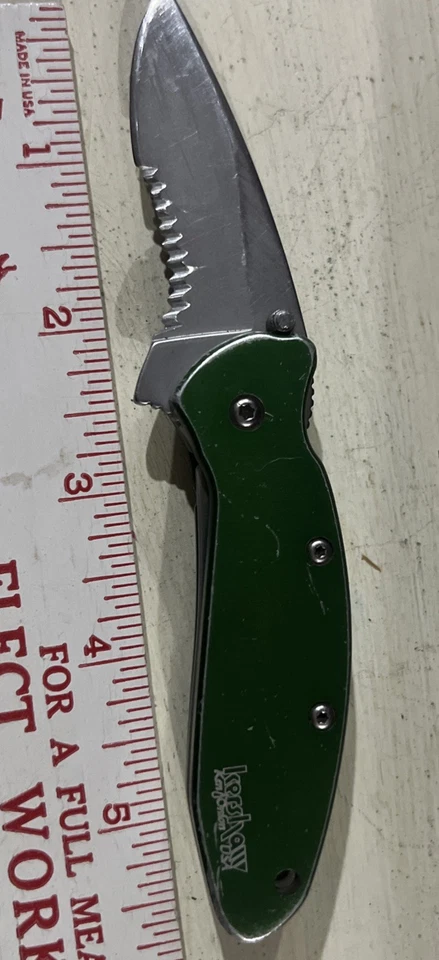 Navaja de bolsillo verde con clip para cinturón Kershaw de una sola hoja EE. UU. Foto 3 de 4