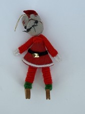 Vintage Christmas Mouse Ornament Felt Wool Figure   Made in Taiwan Collectible