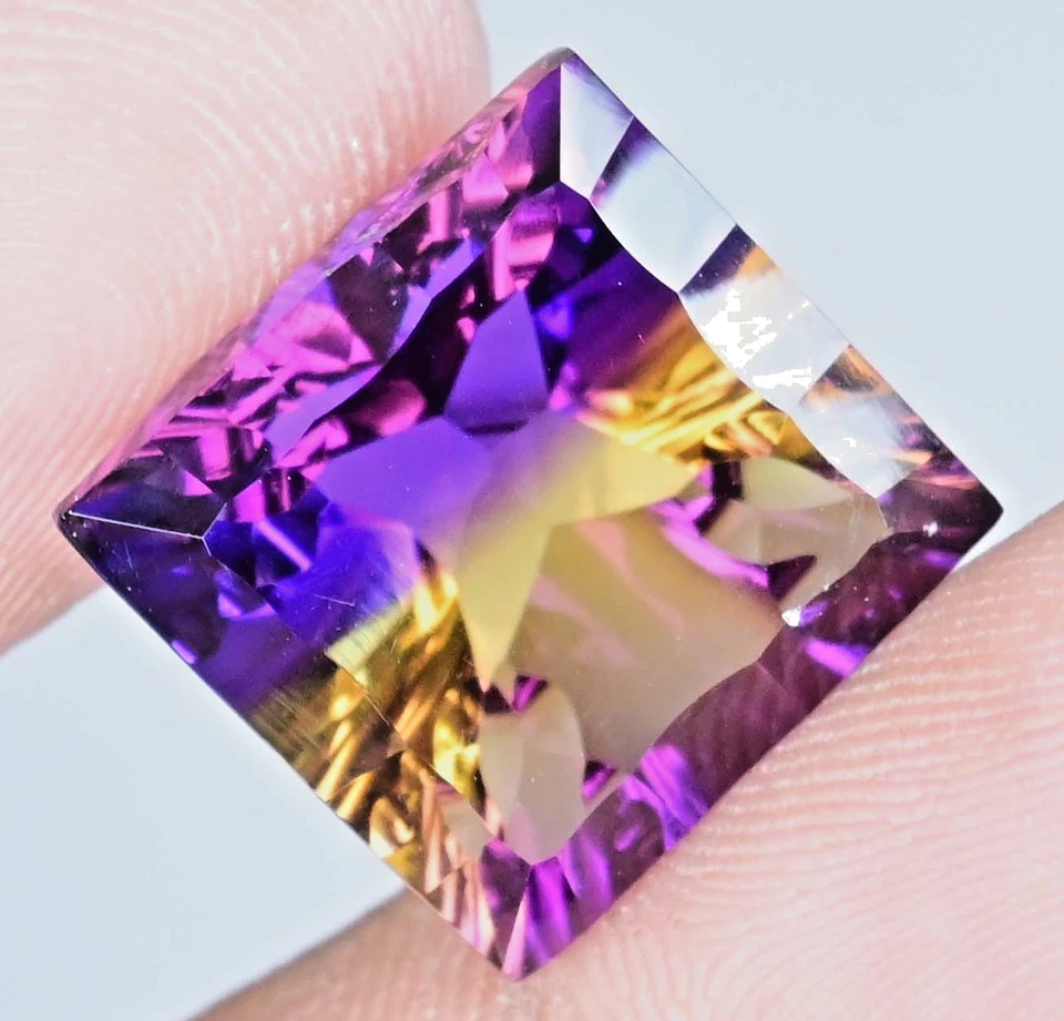 Pedra preciosa de corte quadrado bicolor natural não tratada rara 16,65 quilates com certificação ametrina - Imagem 3 de 4