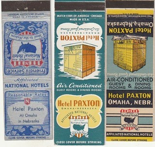 Hotel Paxton 3 Matchcovers Omaha Nebraska