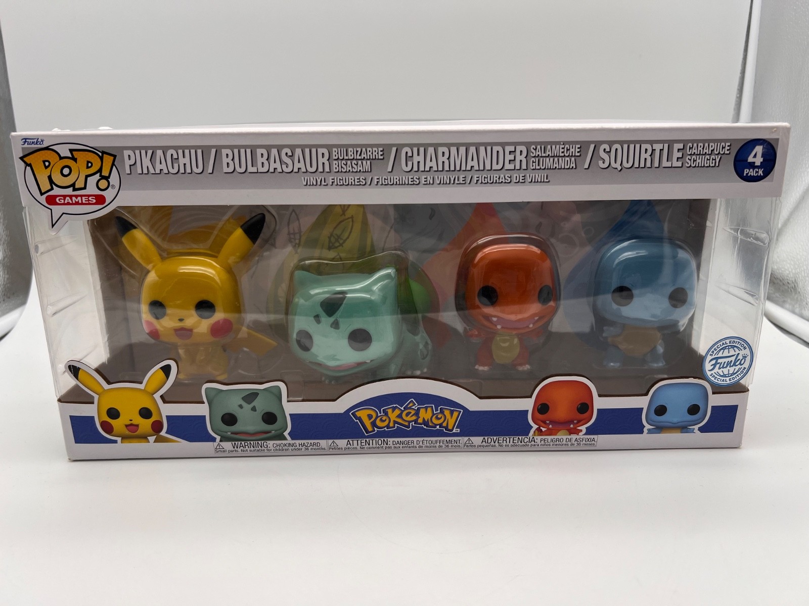 Funko Pop Juegos Pokemon Pack de 4 Pikachu, Bulbasaur, Charmander, Squirtle