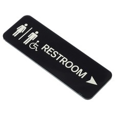 Restroom with Right Arrow Sign, Acrylic Interior Door Exterior Sticker, Black