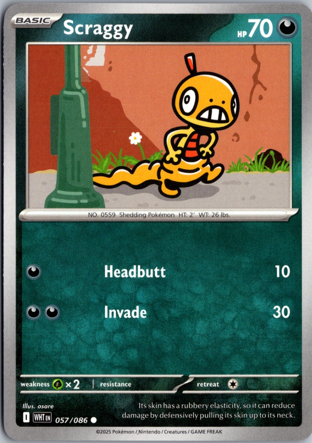 Scraggy Common SV: White Flare 057/086 NM