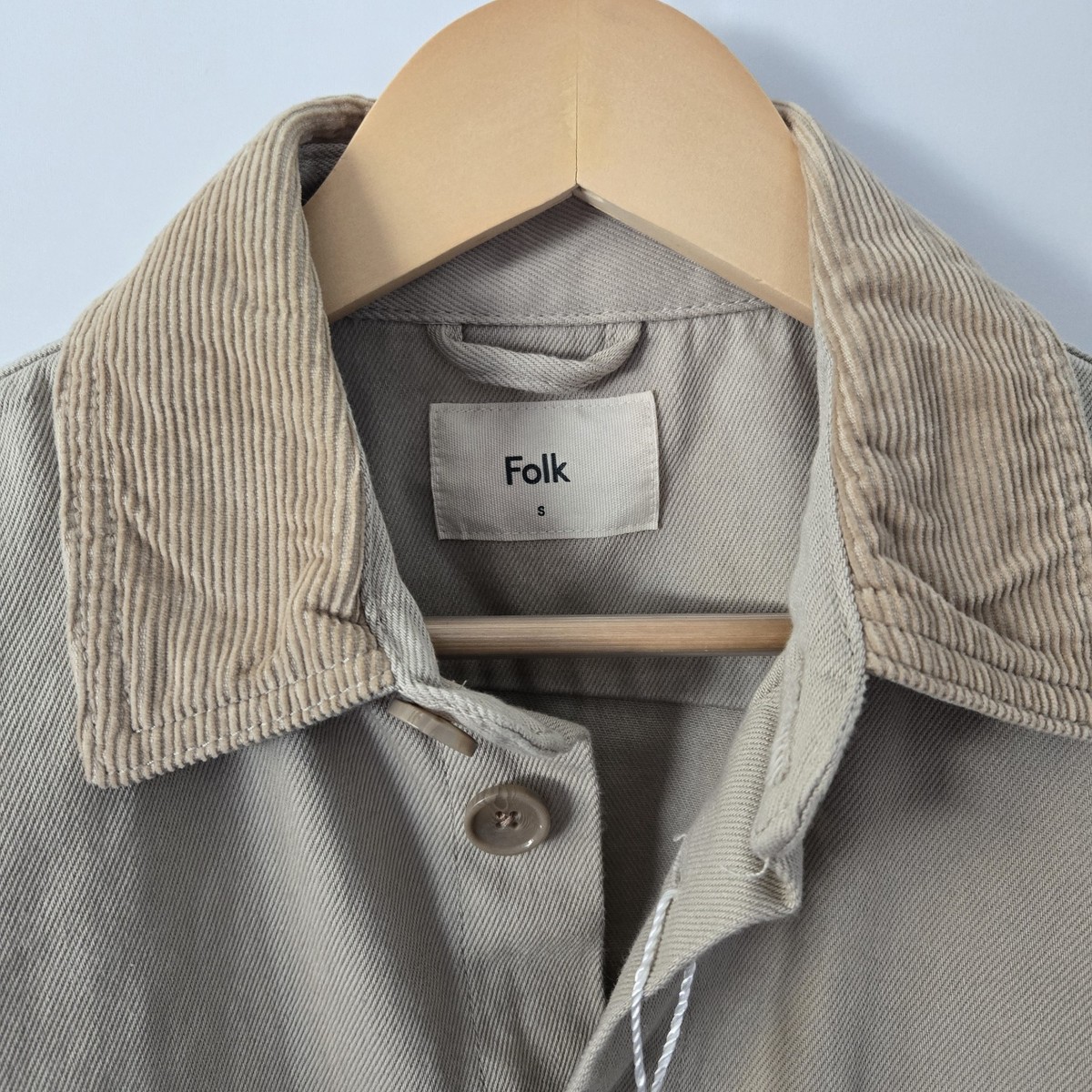 Folk Nelson Stone Cord Jacket Mens Small Stone Corduroy Collar