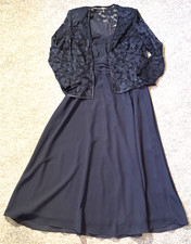 R M Richards Dress Womens 16 With Jacket Navy Blue Sequin Formal Mother of Bride