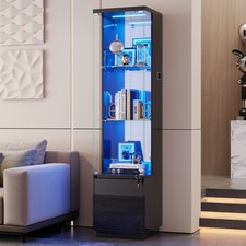 65" Tall Display Cabinet with Glass Doors, Curio Cabinet with 3 Color LED Lights