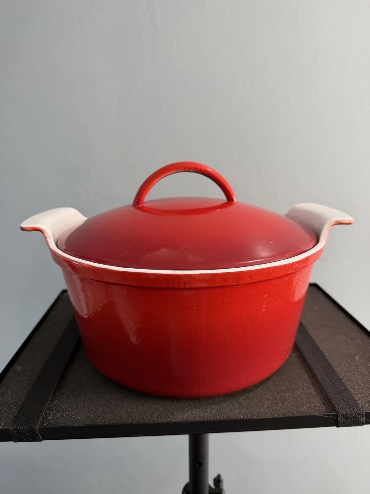 Vintage Denmark Red 10" Enameled Cast Iron Covered Dutch Oven Pot with Lid *