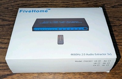 FiveHome 3 Port HDR HDMI Audio Extractor w/ Remote + Power Cord 4K 60Hz In Box 