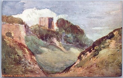 Castleton Vintage Postkarte Peveril Castle Derbyshire England Künstlerisch