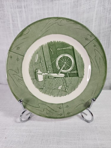 1950s Vintage Colonial Homestead Green by Royal Dish Repl Plate Made USA Ceramic