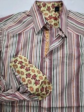 Robert Graham Men s Striped Multicolor Dress Shirt M Embroidered Flip Cuffs