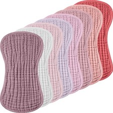 Frienda 8-Pack Muslin Burp Cloths for Baby 10 x 20 inches, Pink Purple Color
