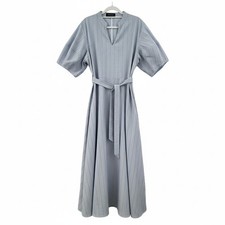 Serafina Midi Dress Women XS Blue Stripe Cotton Belted V Neck Coastal Work