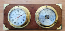 Vintage Spectrum Wooden and Brass Quartz Clock and Weathermaster Barometer