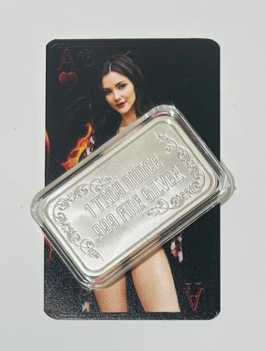 SEXY! Hot Aces Naughty Stacy Ace Of Hearts 1 Oz .999 Silver Color Bar W COA