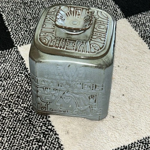 Vintage Frankoma Aztec Mayan Prairie Green Jar with Lid