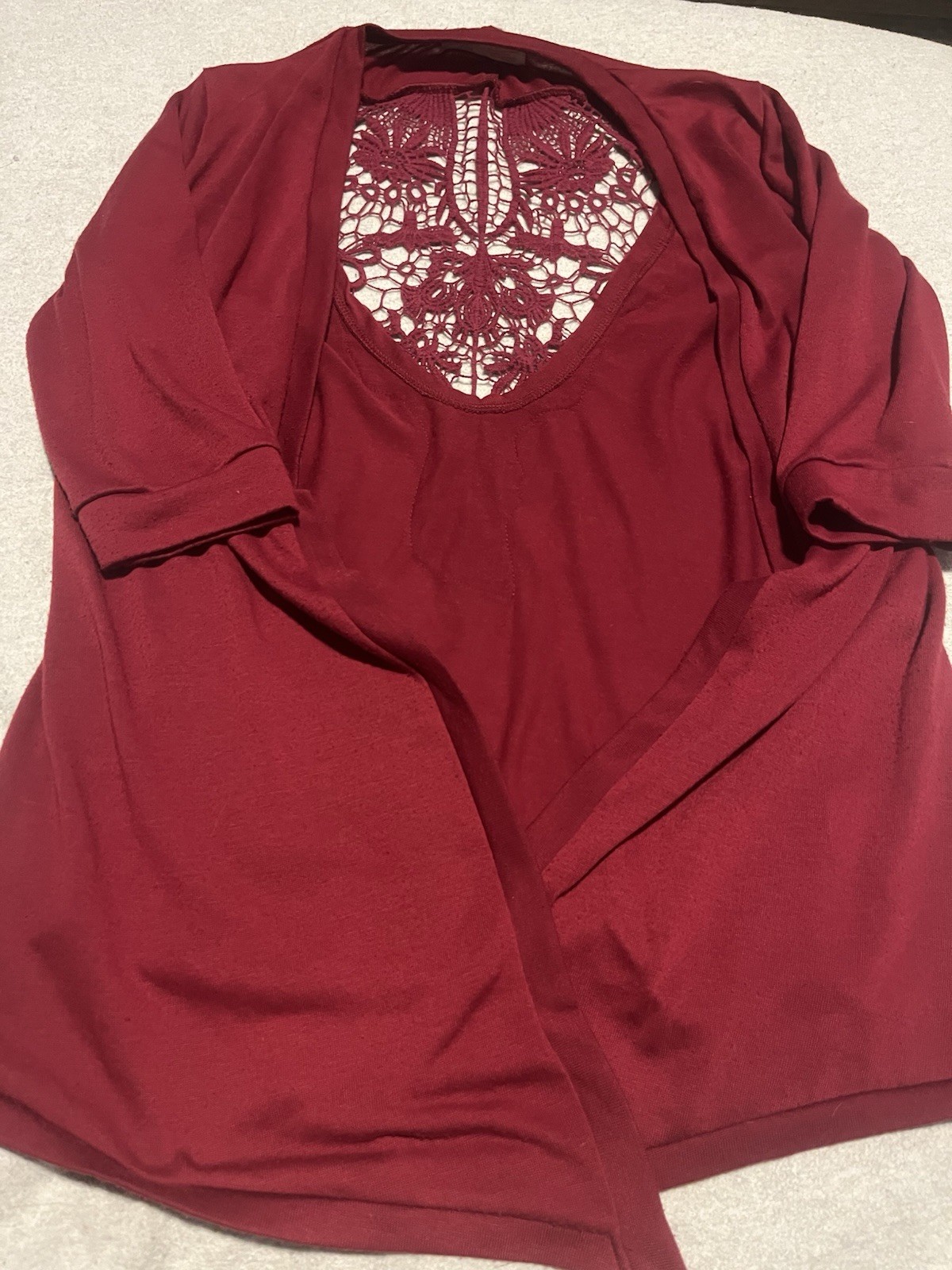 No Boundaries L Wine Red Crochet Open Front Cardigan Sweater Juniors 11-13