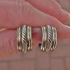 Retired David Yurman Cable Classic Hoop Earrings - 14K/925 - DY Backs