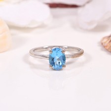 Natural Swiss Blue Topaz Ring   925 Silver Oval Cut Stone Ring Birthstone Ring