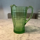 Vintage Anchor Hocking Green Optic Pitcher, Optic Block Pitcher 8.5” Inches