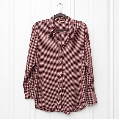 EUC Levi's Women's Check Brown/White Long Sleeve Button-Up Shirt Point Collar L