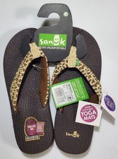 Sanuk Womens Sandals Yoga Mat Cheetah Flip Flops SWS2183 CHT Women  s Sz 7 NWT