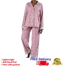 Women's Flannel Notch Collar Pajama Set PJ Pockets Bamboo Cotton New