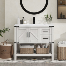 36" Rustic White Farmhouse Bathroom Vanity with Sink, 2 Drawers Faucet