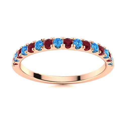 925 Sterling Silver Rose Plated Round Swiss Blue Topaz & Ruby Half Eternity Ring