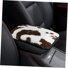 Furry Car Cow Print Armrest Cover- Cute Plush Center Console Pad Cars Brown