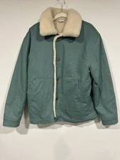 Zara Man Large Teddy Fleece Lined Sherpa Denim Jacket Aqua Green Mens
