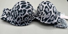 Victorias Secret Swim Bikini Top 32B Black Gray Leopard Halter Underwire NEW NWT