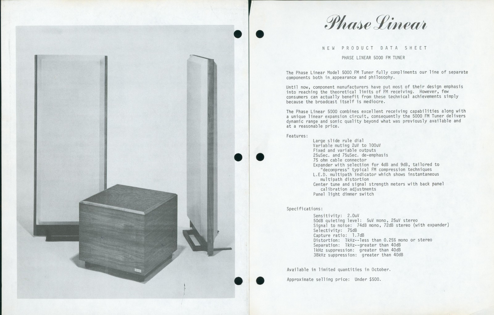 1979 Phase Linear Dealer Brochure Andromeda III 5000 Tuner Amplifier Stereo HiFi