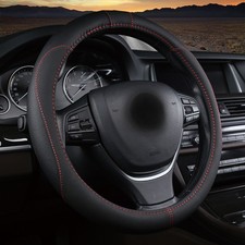Pu Leather Car Steering Wheel Cover Black-red For Good Grip Auto-accessories 15