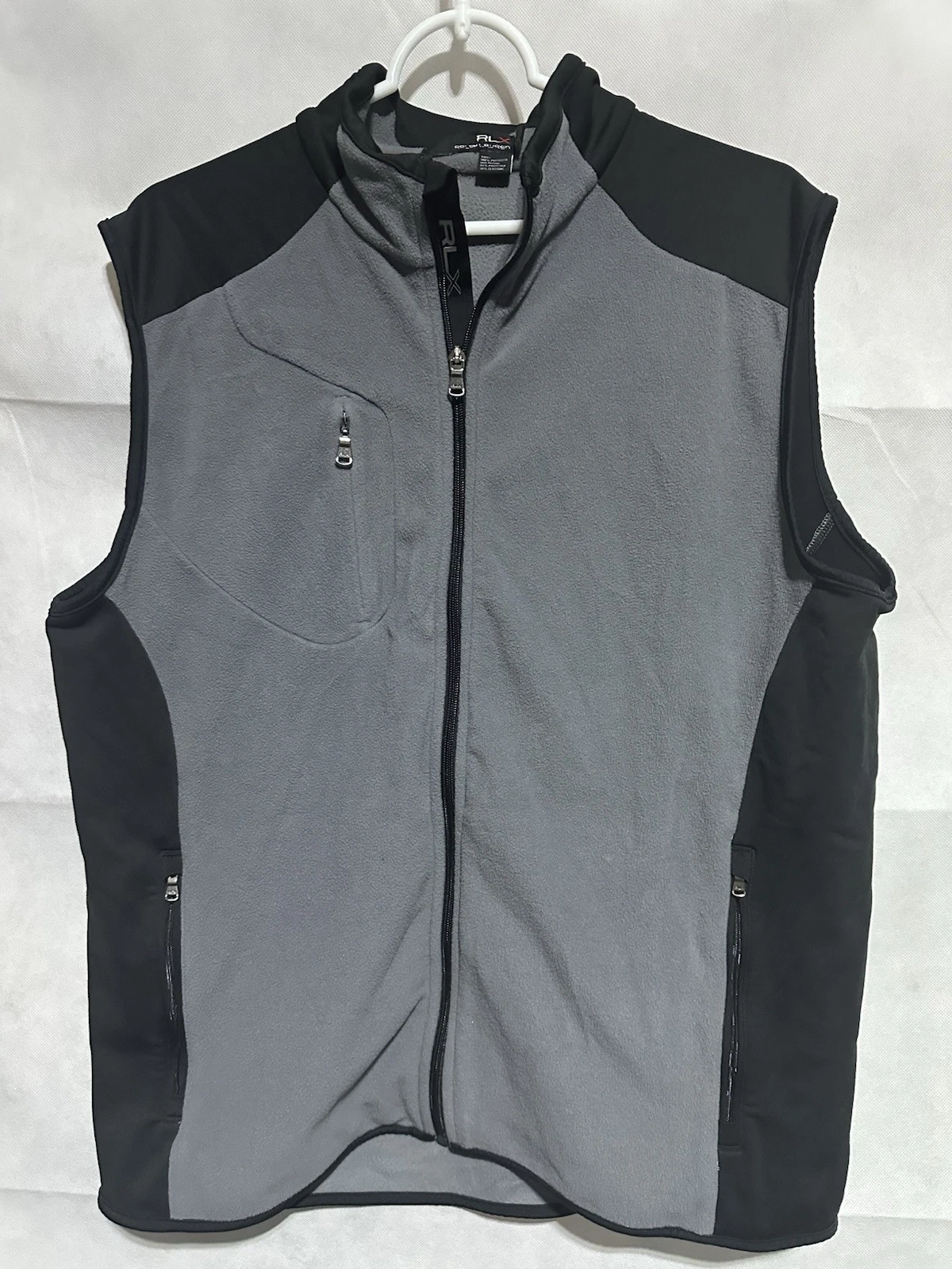 Ralph Lauren RLX Fleece Gray & Black Men’s Full Zip Vest Jacket Size Large Logo