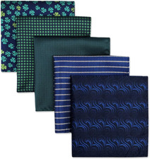 SHLAX WING 5 Pieces Assorted Mens Silk Pocket Square Handkerchiefs Set Lot 40