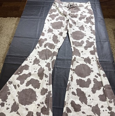Rock & Roll Denim Ladies High Rise Cow Print Bell Bottom Jeans 26x34
