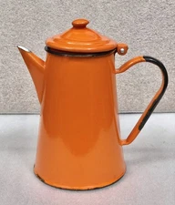 Vintage MCM Orange Enameled Steel 1 Liter Coffee/Tea Pot w/ Hinged Lid