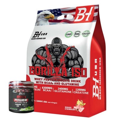 Gorilla Isolate Whey Protein 5KG Fast Absorption + FREE EAAs   Black Hammer USA