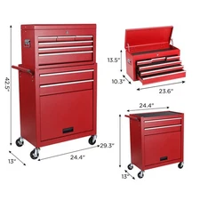 Tool Chest, 8-Drawer Rolling Tool Storage Cabinet with 2 in 1 Detachable Top Too