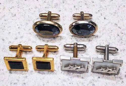 3 gemelli vintage pr hickok sfaccettati madreperla argento e nero e oro tono - Foto 9 di 10