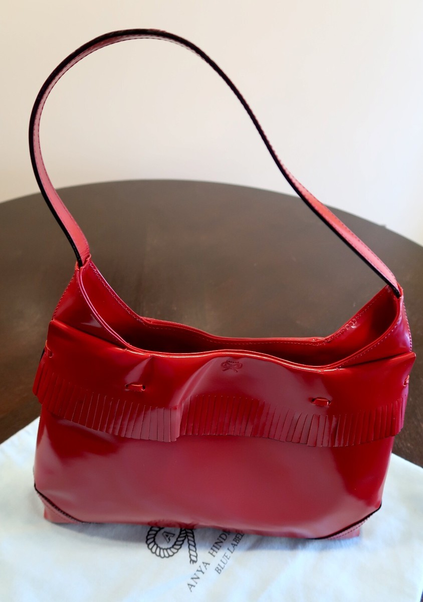 Anya Hindmarch Blue Label Patent Leather Bag Red with Dust Bag View 3