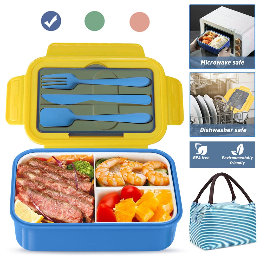Lunch Bento Box Food Containers with 3 Compartment and Tableware Microwaveable