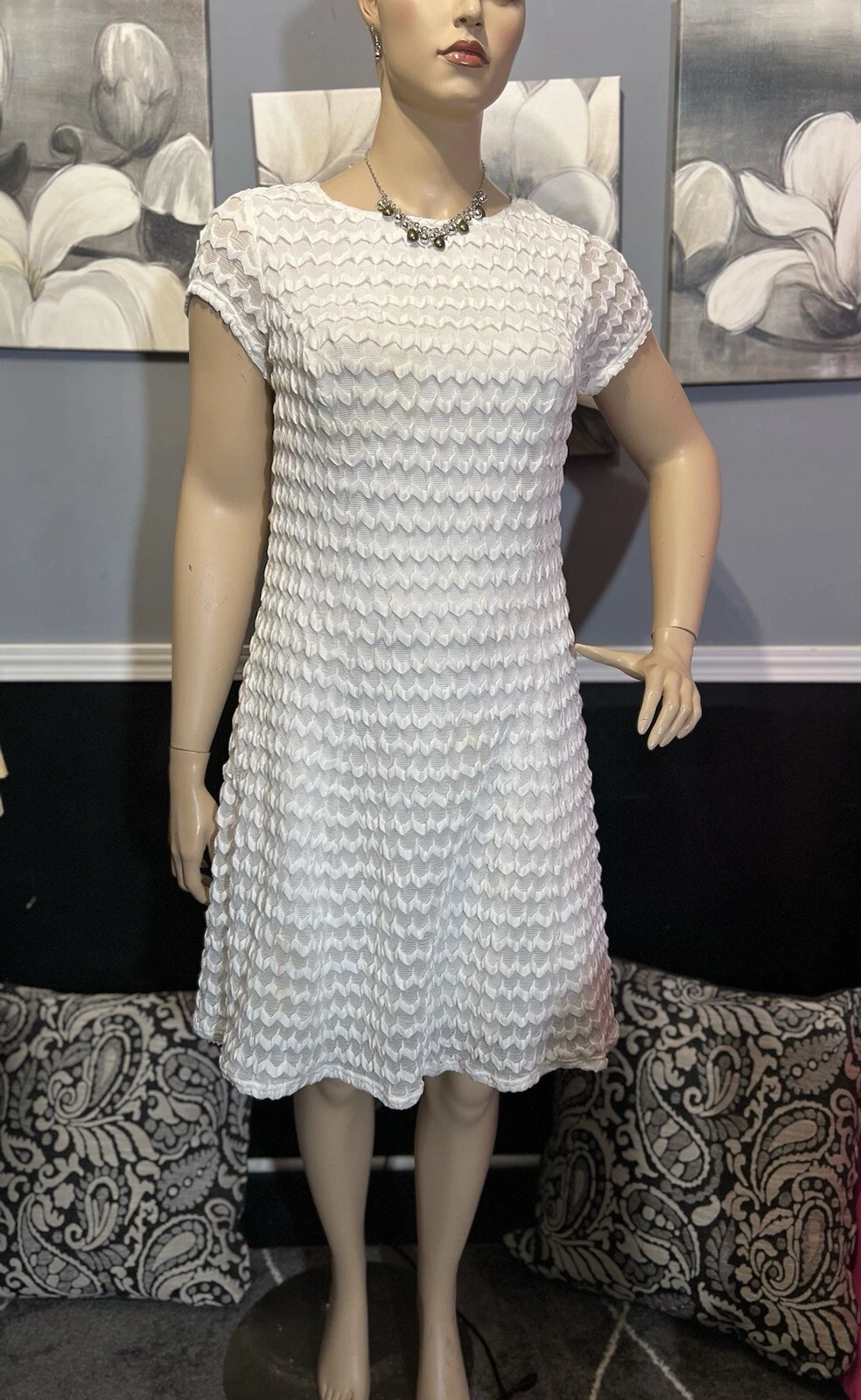 OFF WHITE Abito donna Sharagano bianco sporco maglia uncinetto foderato tubino elasticizzato taglia 16W