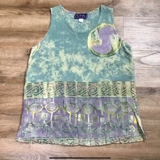 VTG Batik Tank Top Size M Tie Dye Boho Retro Spiral Abstract Design Rayon Hippie