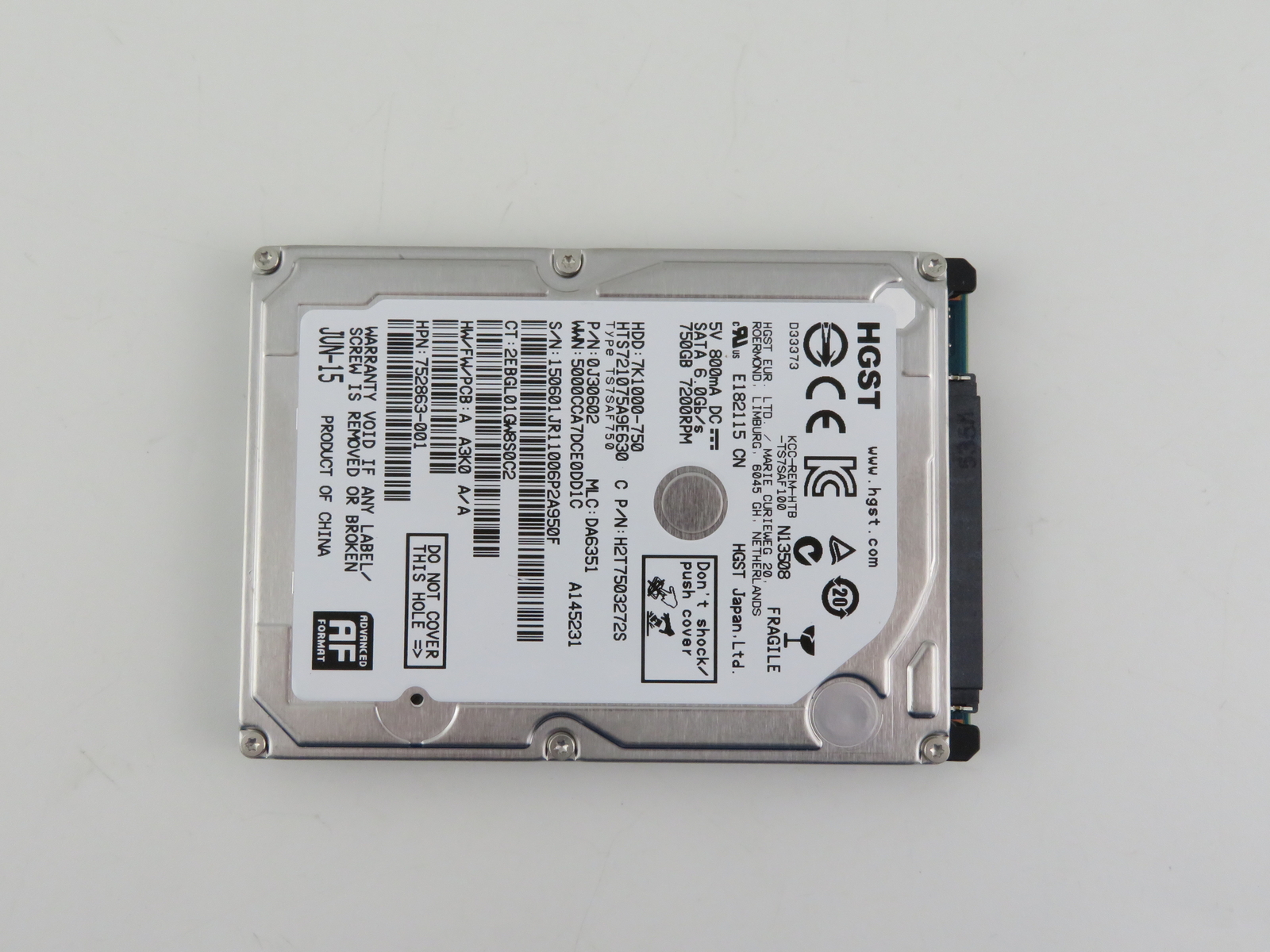 752863-001 / HTS721075A9E630 750GB 7.2K RPM SATA 9.5mm 2.5