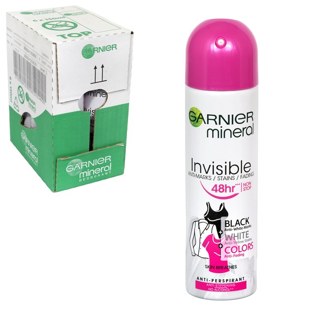 6 X 150ml Garnier Mineral Invisible 48h Antiperspirant Deodorant Spray