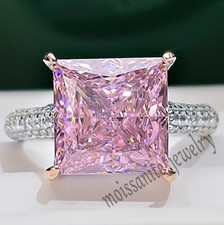 4 Carat Princess Pink Cubic Zirconia Solitaire Proposal Ring 925 Sterling Silver