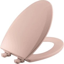 Elongated Closed Front Enameled Wood Toilet Seat in Venetian Pink Removes for Ea